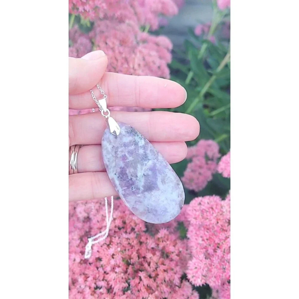 Large Lepidolite Necklace Gemstone Pendant - Picture 8 of 8